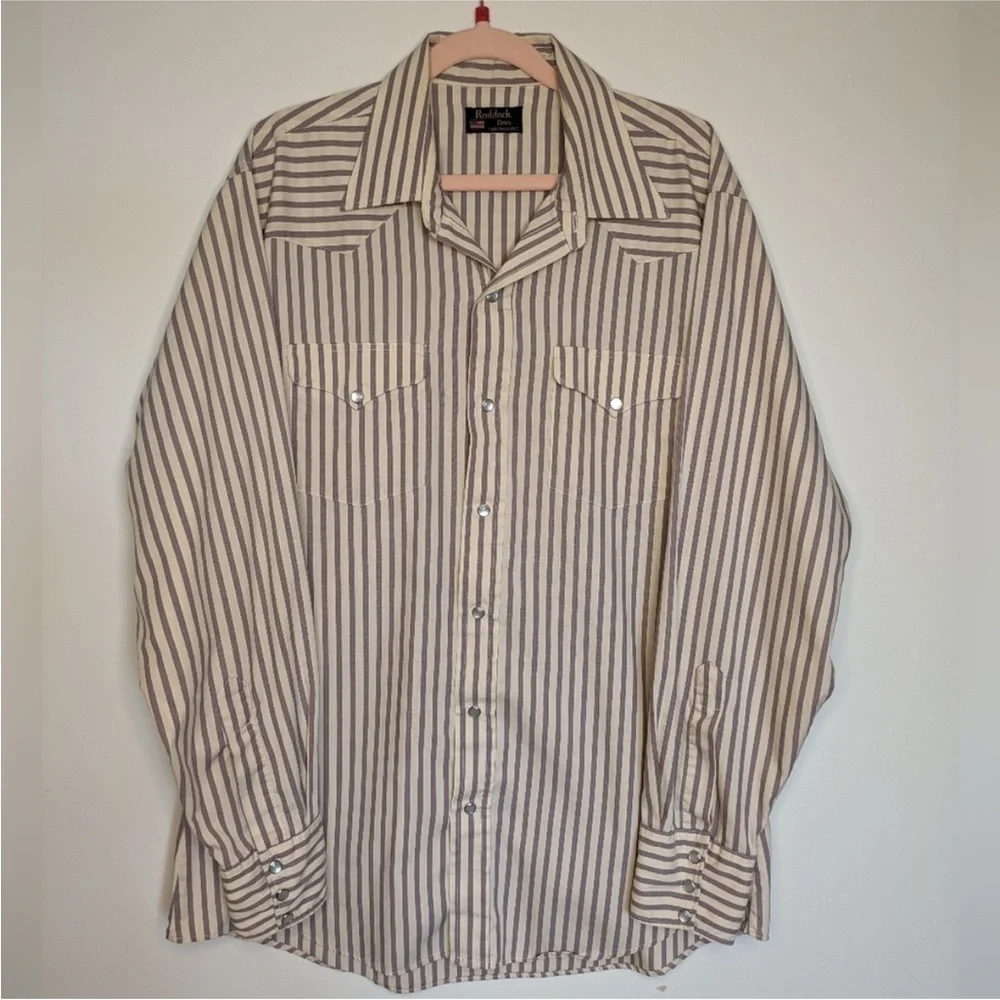 Ruddock Bros Shirtmakers Pinstripe Pearl Snap Western Button Up Vintage - Picture 3 of 9
